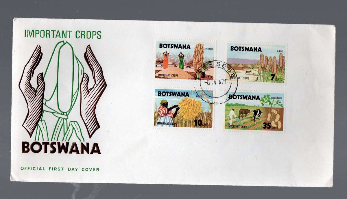 Botswana Official FDC Important Crops TSESSEBE  8 IV 71 cds, unaddressed