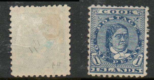 Cook Islands VRI 1896 1d blue, perf 11, MH *