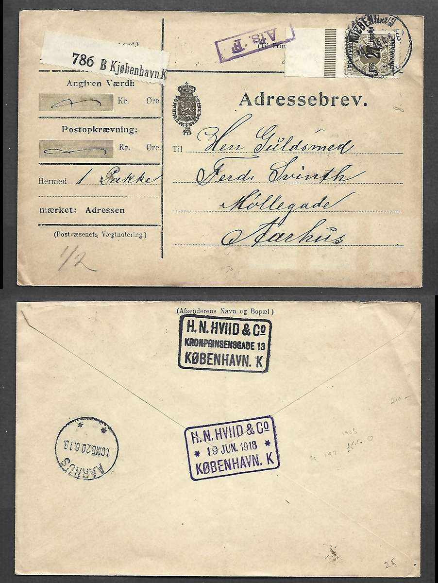 Denmark, 27 ore / 1 ore, registered, KYOBENHAVEN 19.6.18 cds > AARHUS 20.6.18 arrival