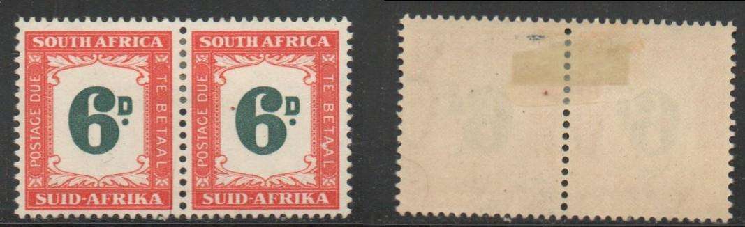 South Africa 1950, 6D, postage due (SUID-AFRIKA), pair MH *