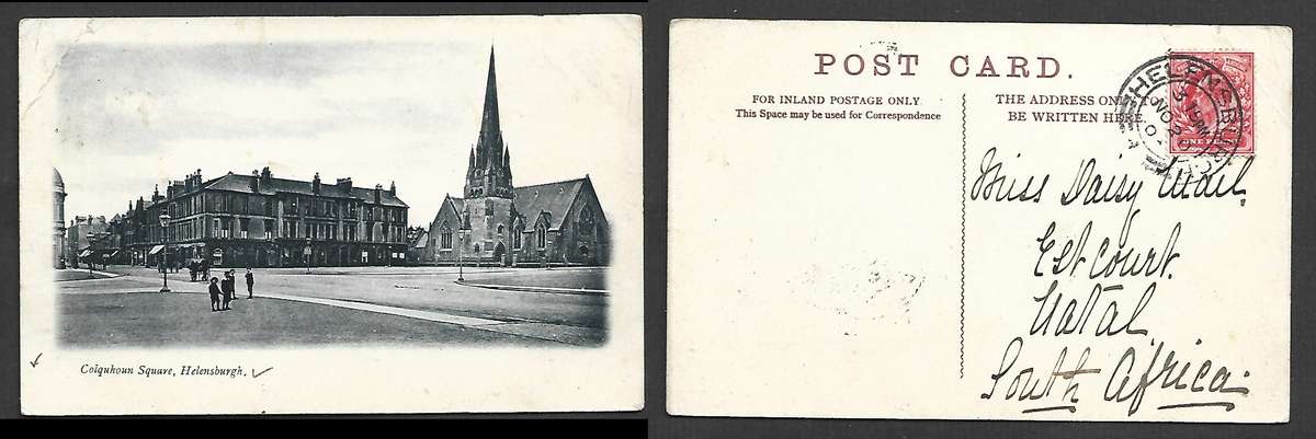 Scotland, Colquhoun Square, Helensburgh, used 1d,HELENSBURGH NO 20..., c.d.s. > Estcourt, Natal.