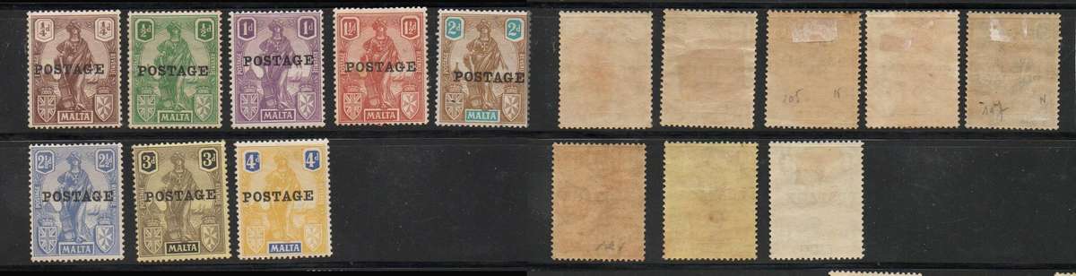 Malta, 1926, 1/4d - 4d, overprinted POSTAGE, MH *