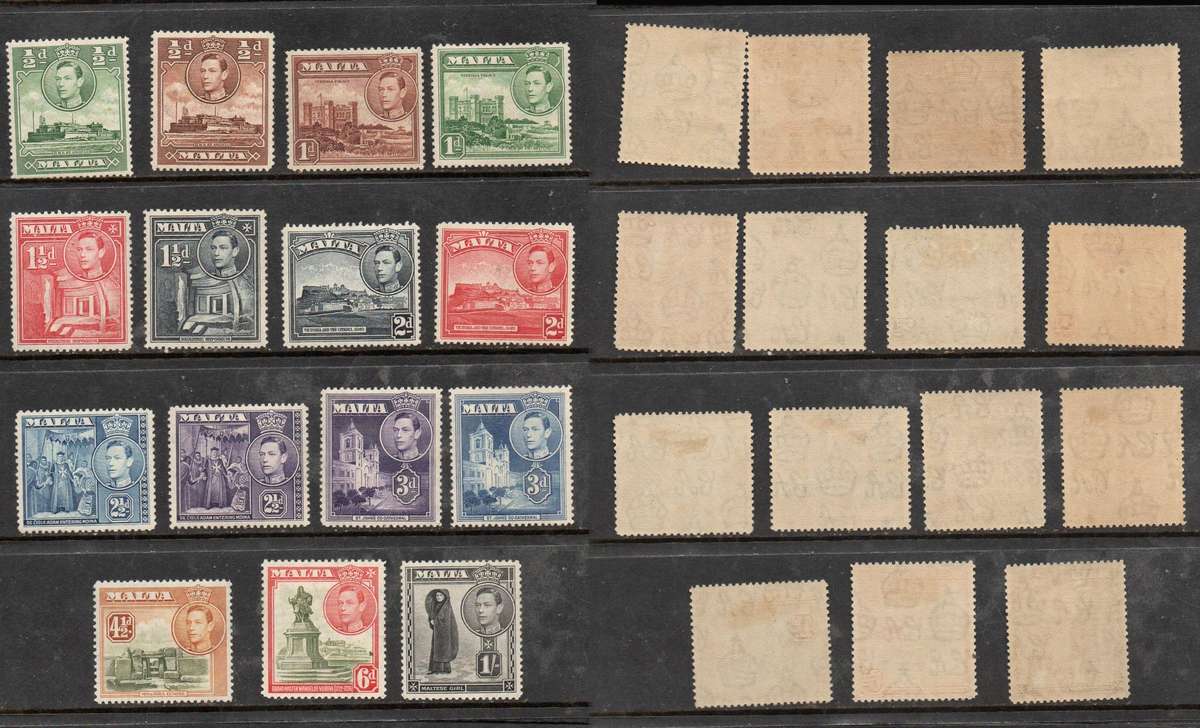 Malta, 1938, values, colour changes  between1/2d > 1/- MH *