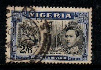 Nigeria, GVIR, 2s6d, grey & blue, perf 13x11.5, used, folded corner