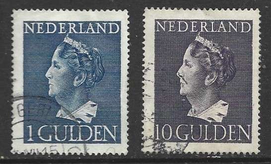 Netherlands, 1946, 1 Gulden, 10 Gulden, good used