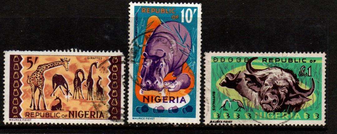 Nigeria, 1966, 5/-, giraffes, 10/- hippo, £1 buffalo, c.d.s. used some faults