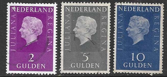 Netherlands, 1970, 2 Gulden, 5 Gulden, 10 Gulden used