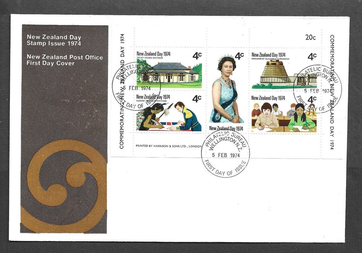 New Zealand Day 1974, miniature sheet on FDC WELLINGTON 5 FEB 1974c.d.s.