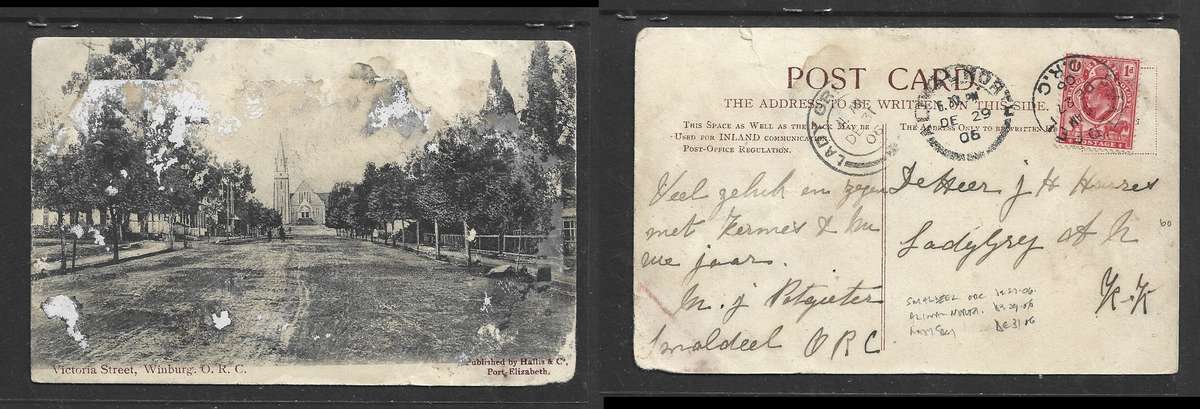 PPC, used O.R.C 1d, SMALDEEL DE 27 06 > LADY GREY DE 31 06, ALIWAL NORTH DE 29 06, transit