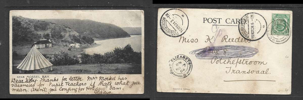 Near Mossel Bay, 1/2d, MOSSEL BAY NO 5 04 > POTCHEFSTROOM 10 NOV 04, PORT ELIZABETH NO 7 04, transit