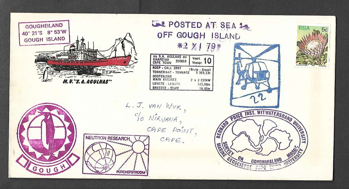 S. A. SS Agulhas UCT-WITS Gondwanaland Survey, Potch Neutron POSTED AT SEA OFF GOUGH ISLAND 2 XI 79