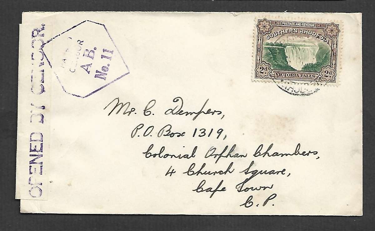 S. Rhodesia, WWII, cover 3d ???? cds > S.Africa, PASSED BY CENSOR AB No 11, h/s OPENED BY CENSOR