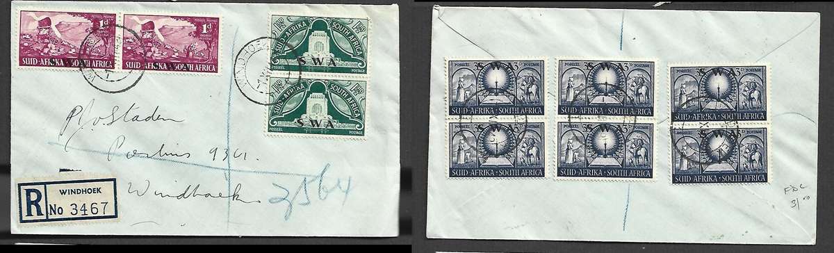 South West Africa, Voortrekker, WINDHOEK 1 XII 49 cds, 1st Day registered  > Windhoek