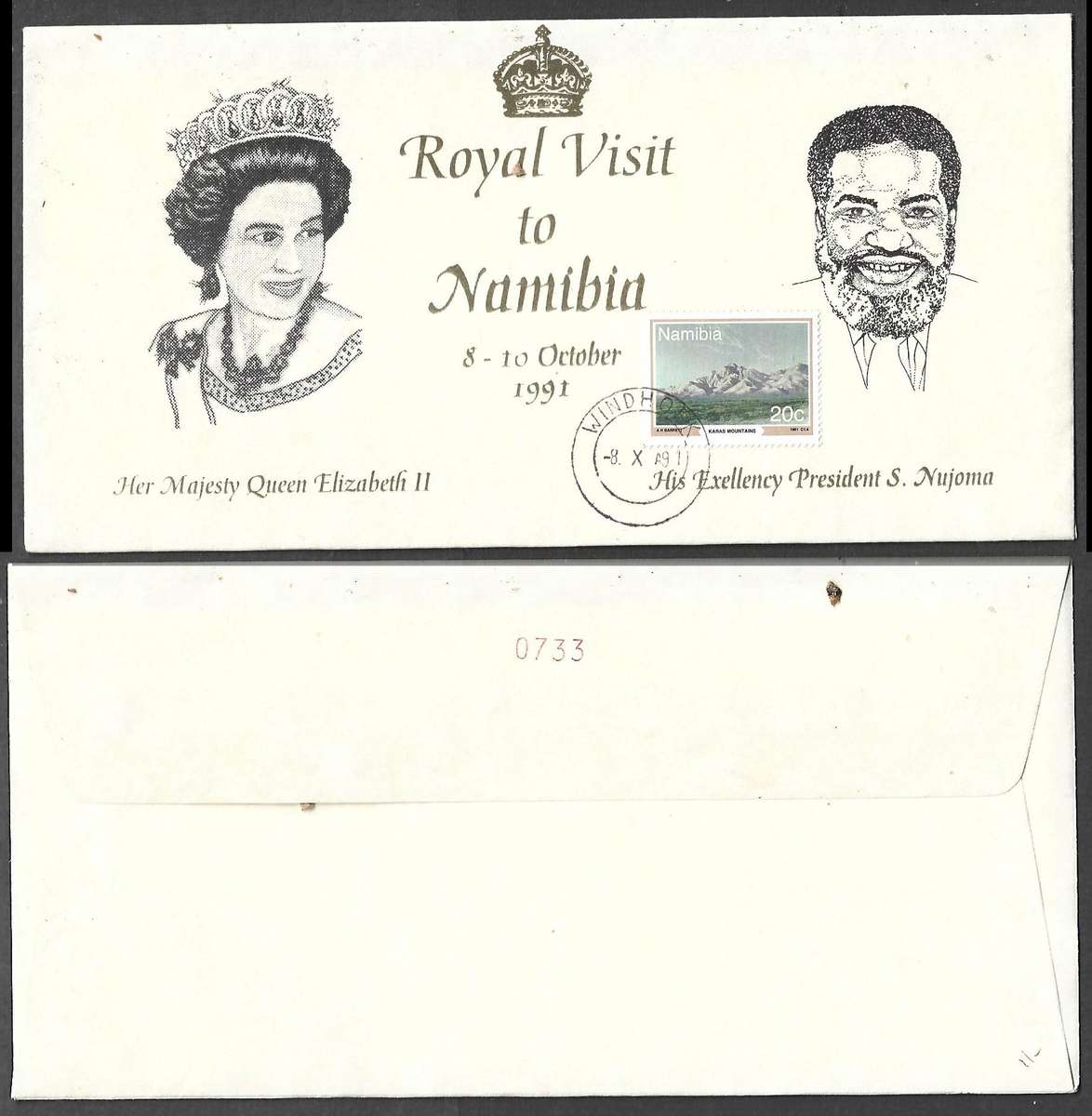Namibia Royal Visit, souvenir cover, WINDHOEK 9 X 91
