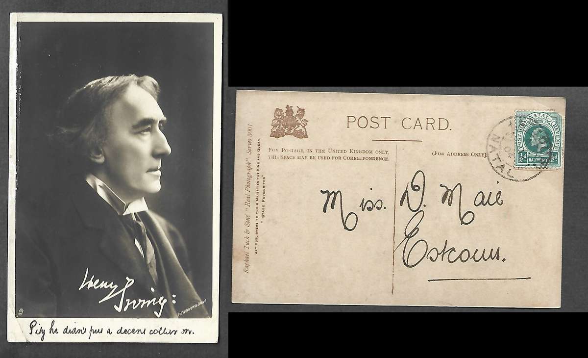 Henry Irving, postcard, used 1/2d, ESTCOURT NATAL MR 12 04 cds > Estcourt