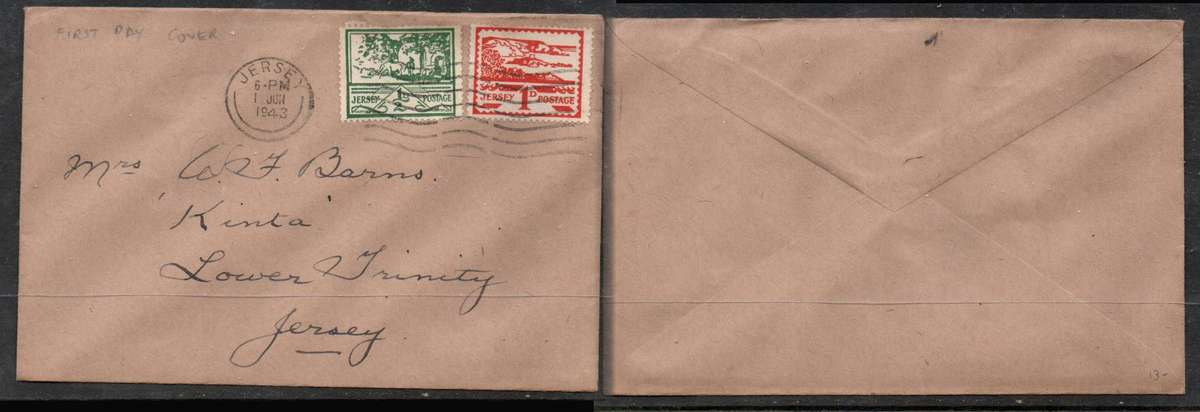 Jersey, German Occupation WWII, 1/d, 1d, First Day JERSEY 1 JUN 1943cds + wavy lines