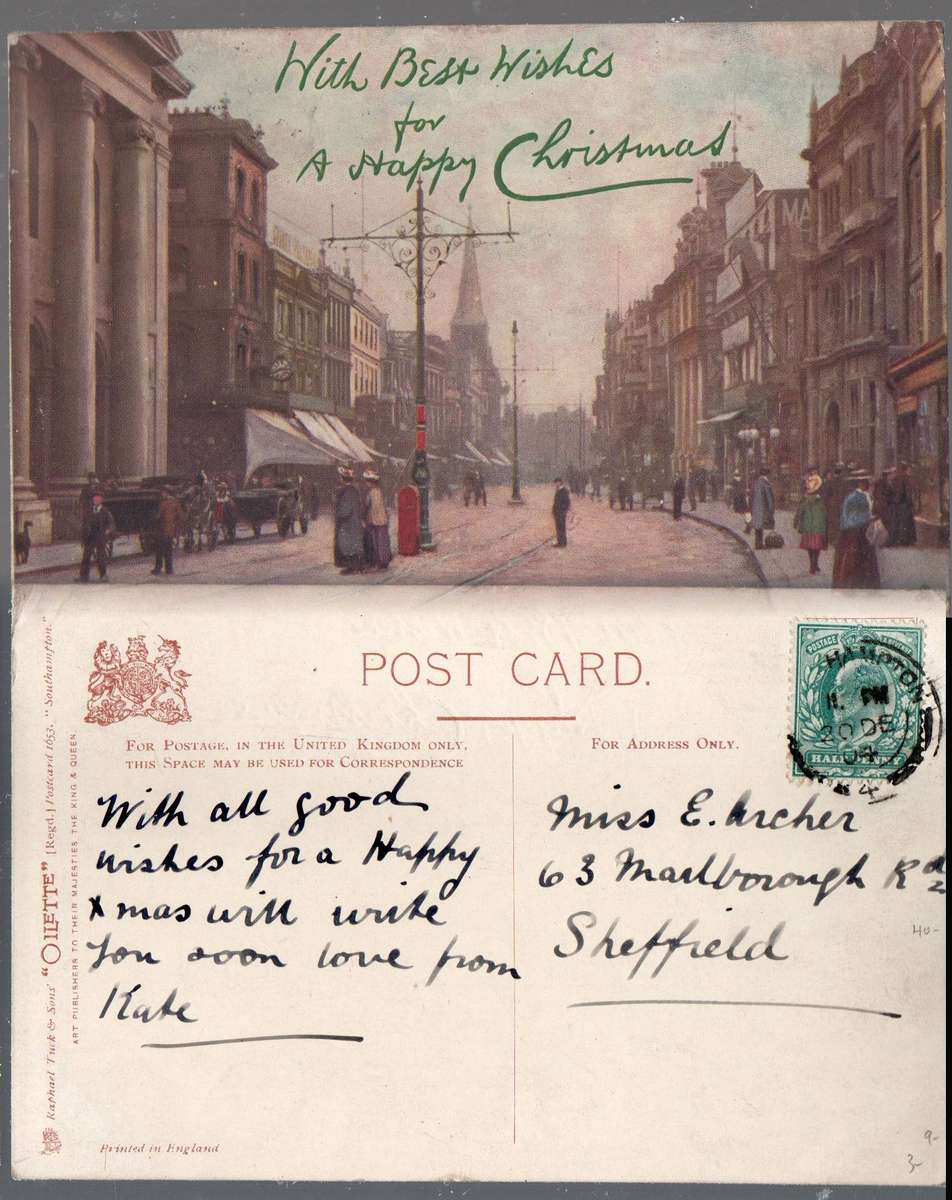 England, High Street Southampton, 1/2d SOUTHAMPTON 20 DE 04cds> Xmas greeting