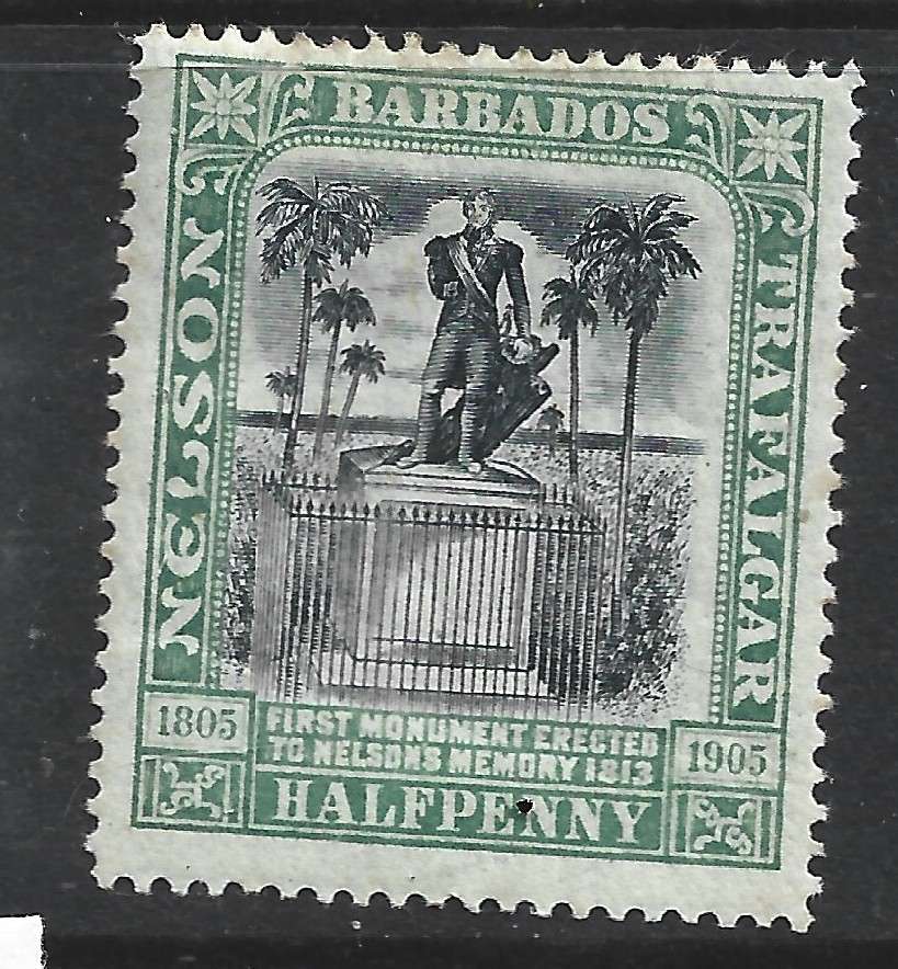 Barbados , EVIIR,1906,  Nelson Centenary, 1/2d, Crown CC,  MH *
