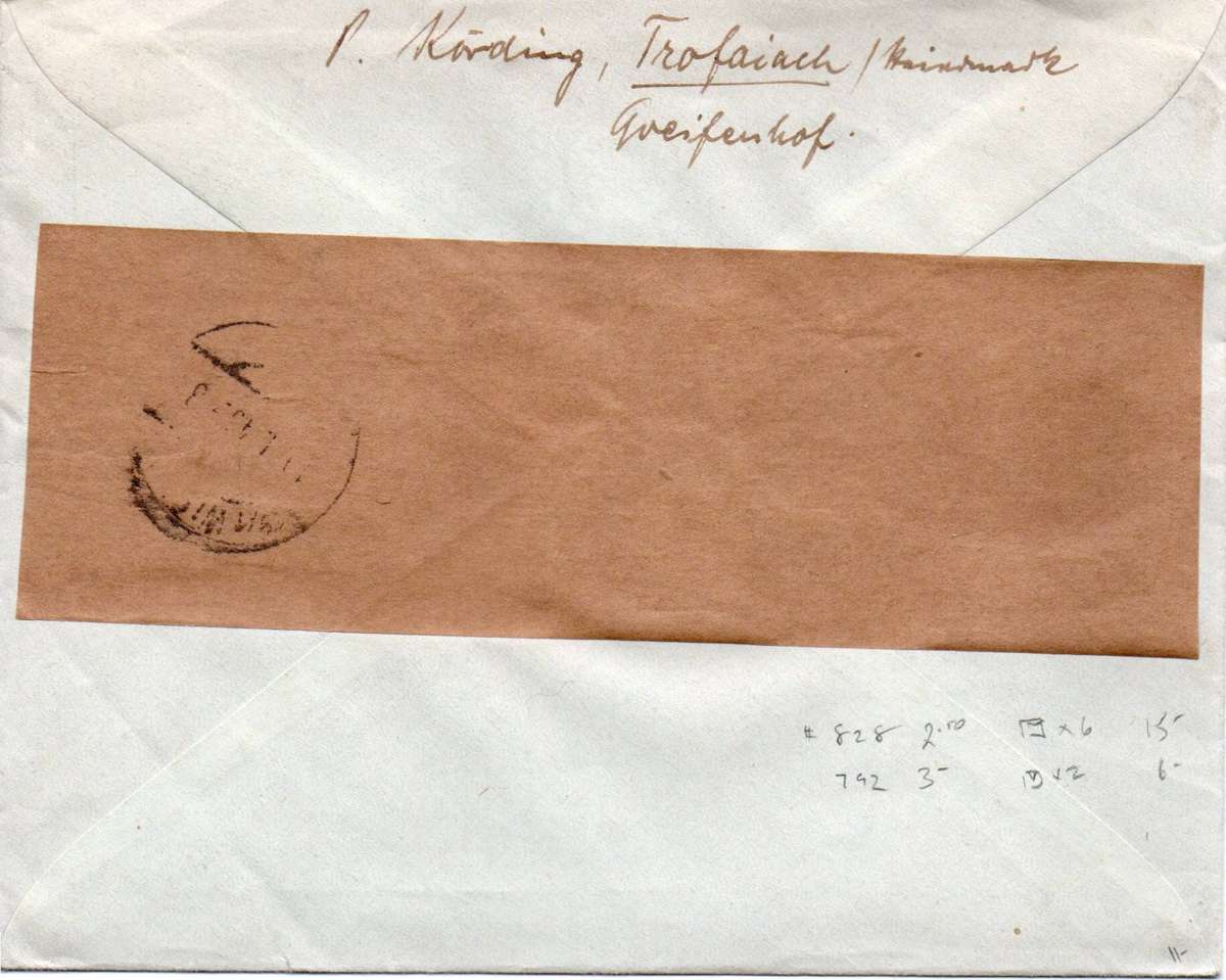 Austria / Germany, domestic registered 54pf, LEOBEN 13.1.?? cds> WIEN 14.1.43 arrival