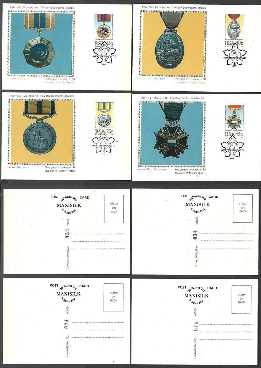 South Africa, Military Decorations Silk Maximum Cards, No 034 / 500,  VOORTREKKERHOOGTE 1984-11-09