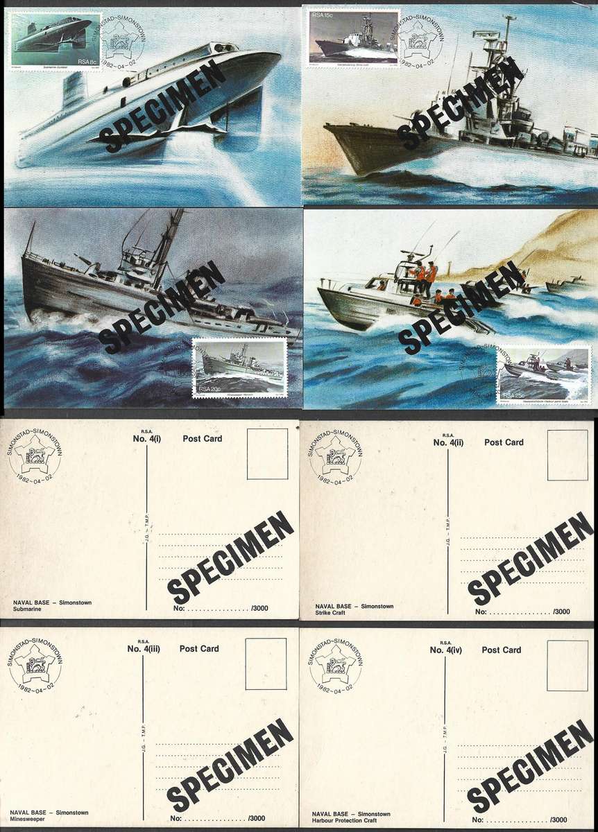 S Africa Simonstown Anniv Maxi Cards No... /3000, SPECIMEN, cancel SIMONSTOWN 1982-04-02