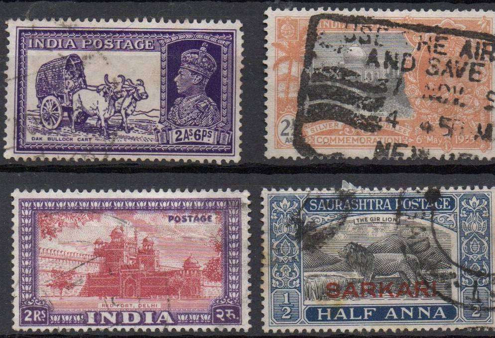 India, 4 used stamps