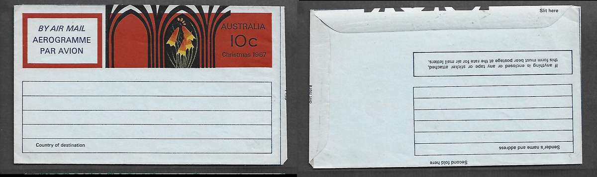 Australia Aerogramme, 1967 Christmas 10c, unused.