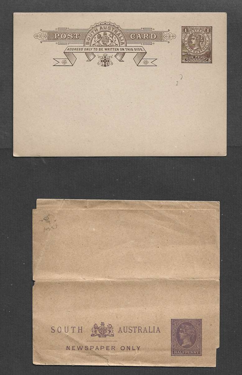 Australia South Australia, 1d postal card, 1/2d newspaper wrapper, unused