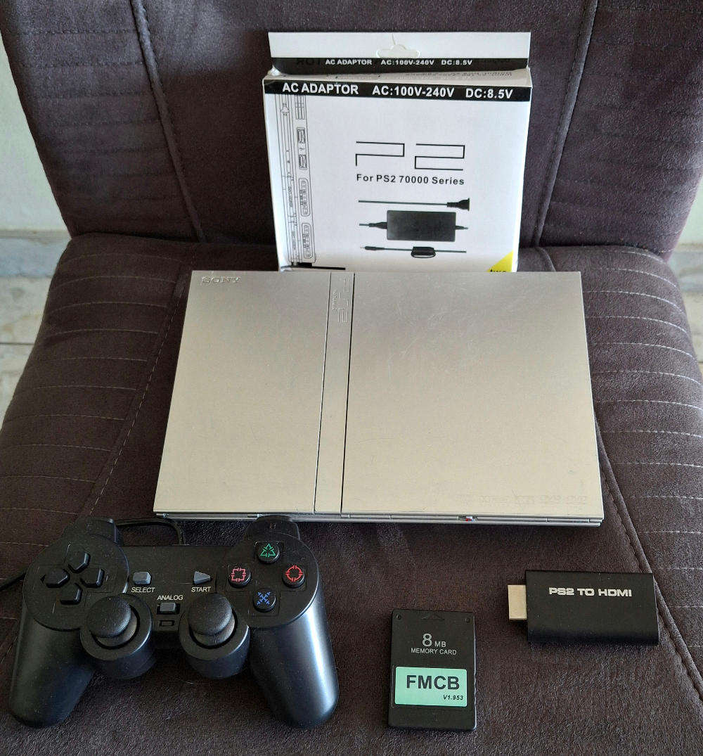 Sony PS2 Slim Silver + HDMI Adapter