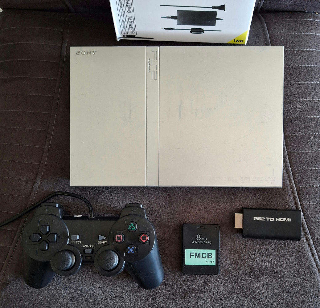 Sony PS2 Slim Silver + HDMI Adapter