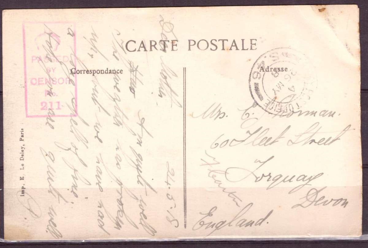 Post Cart from IWW {France} . ARMY POST OFFICE and CENSOR