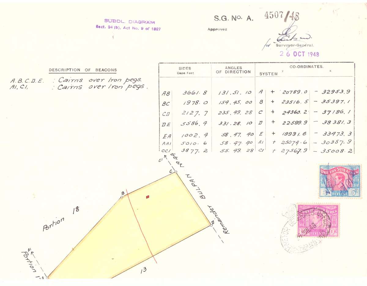 UNION of South AFRICA.  Revenue stamps on document.  5/ language error.