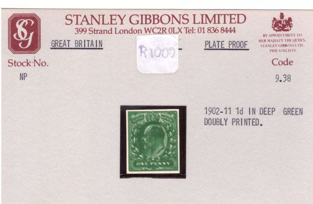 Great Britain. 1902-11 . Plate Proof in deep green Doubly Printed. MNH.