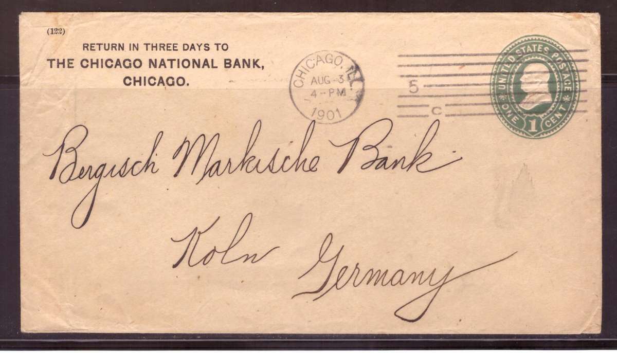 USA 1901 Cover from Chicago to Koln. Germany.