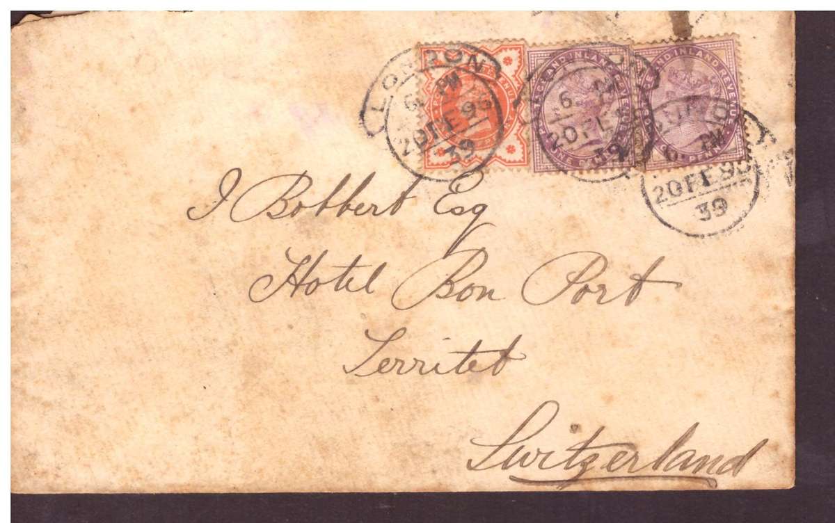England cover 1896 from London to Switzerland