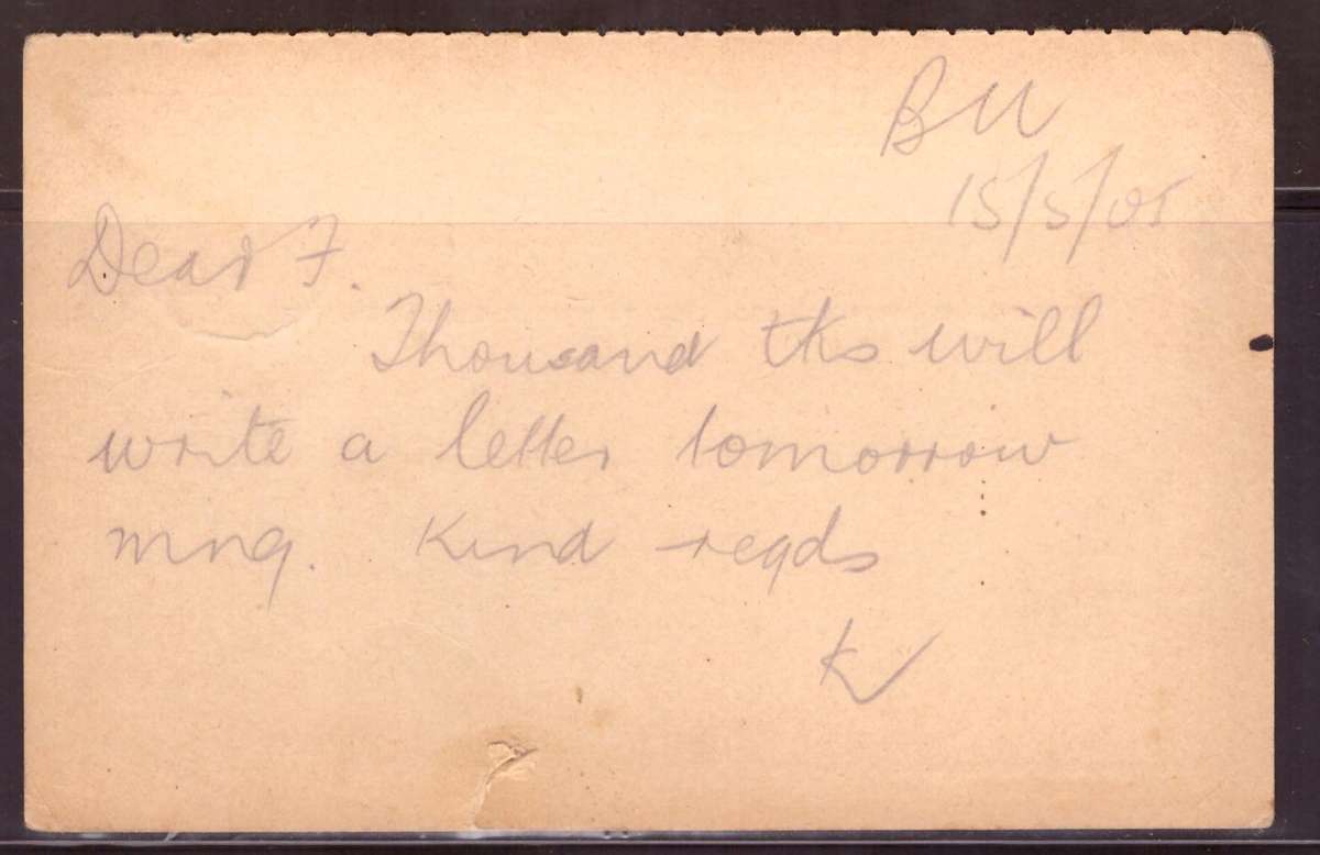 Orenge Free State   1905  Brief Kaart..Bethulie.