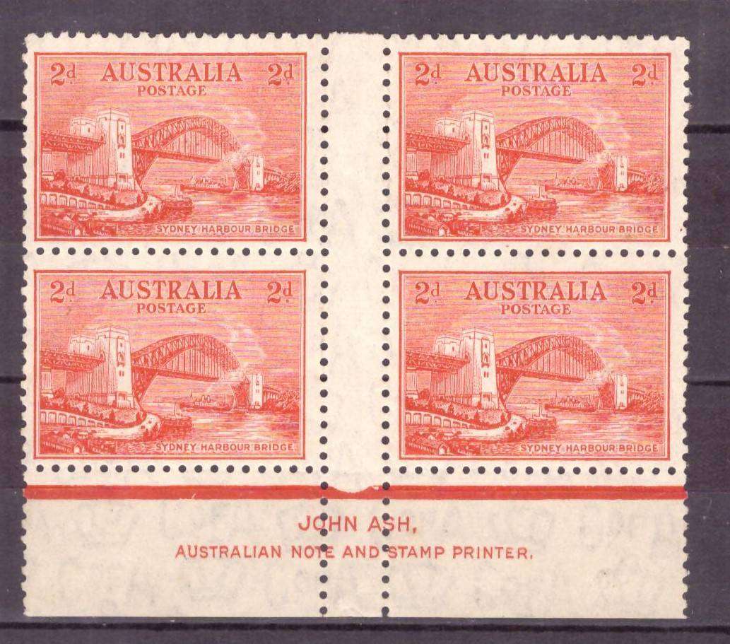 Australia 1932  issue 2d  .SG cat 144. inscriptional gutter block of 4 MNH