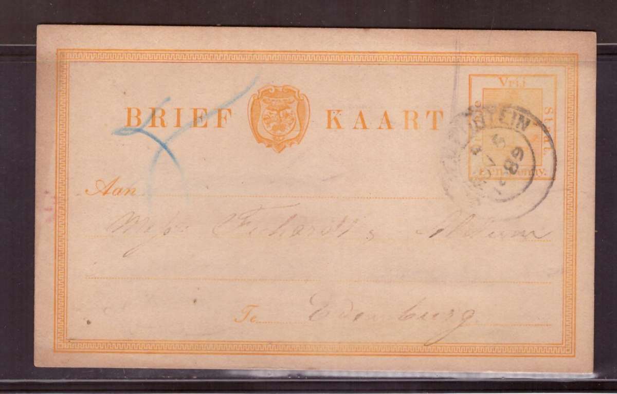 Orenge Free State   1889  Brief Kaart.. from ?? to  Edenburg.