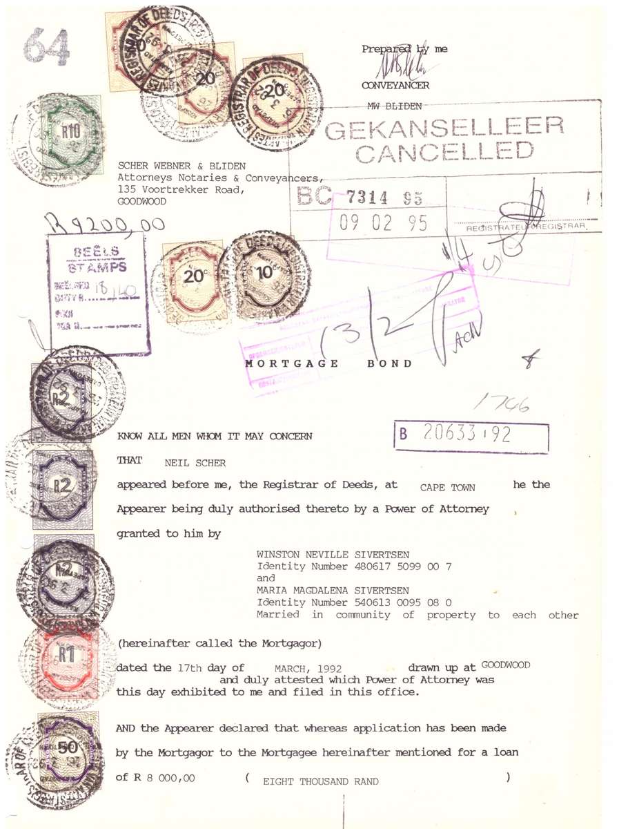 RSA  Revenue stamps on document.