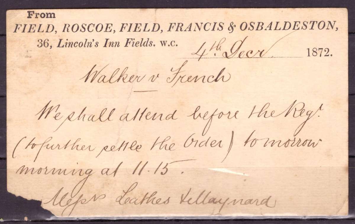 Great Britain. Q.Victoria  Post card 1872