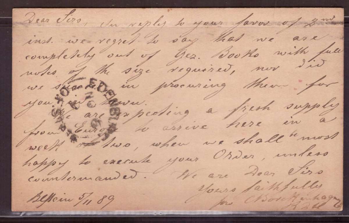 Orenge Free State   1889  Brief Kaart.. from ?? to  Edenburg.