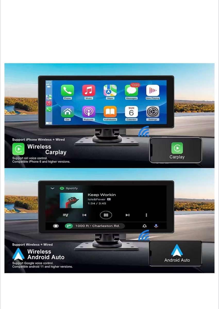 Portable Wireless Carplay Car Stereo with Dash Cam - 10.26In HD IPS Screen, Android Auto, 1080P Back