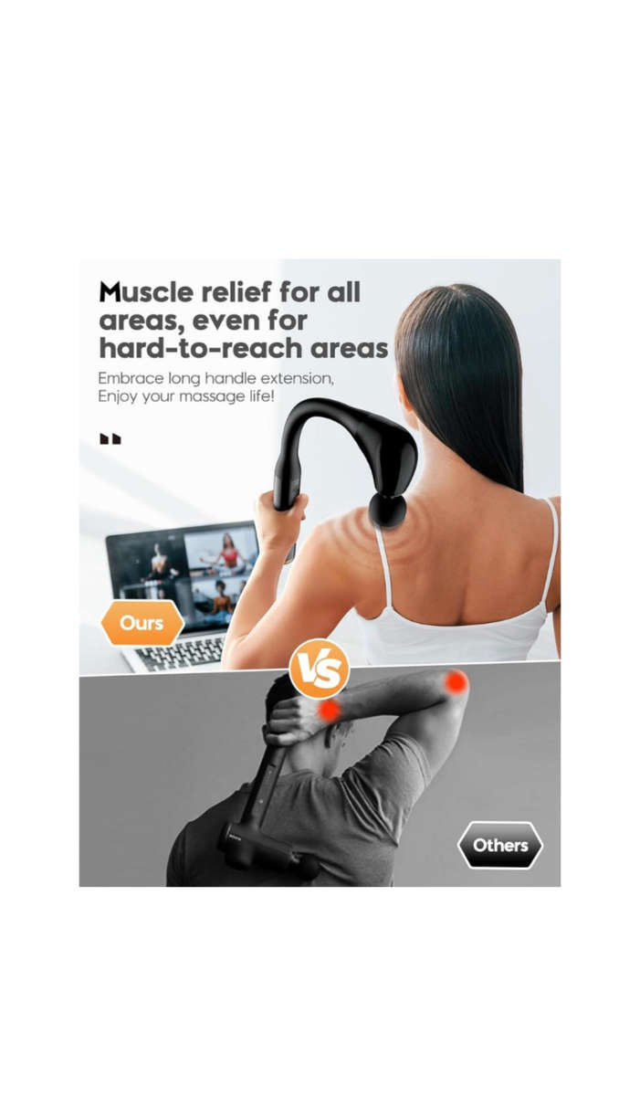 Massage Gun with Upgraded Extension Handle Deep Tissue Back Massager
