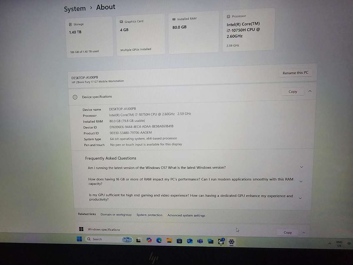 HP ZBOOK FURY 17 G7 MOBILE WORKSTATION