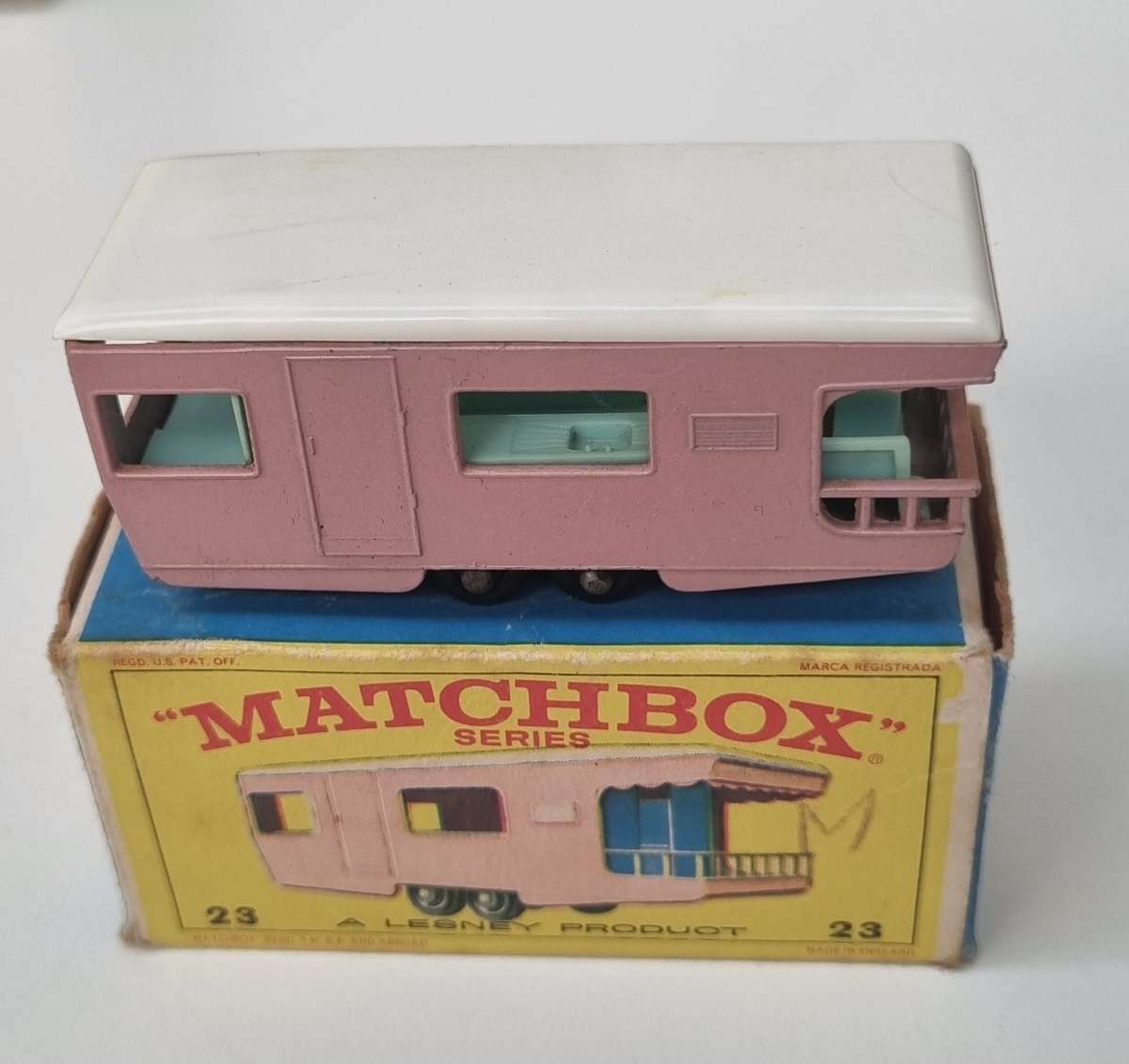 Matchbox Lesney Matchbox 23d, Trailer Caravan Original Box