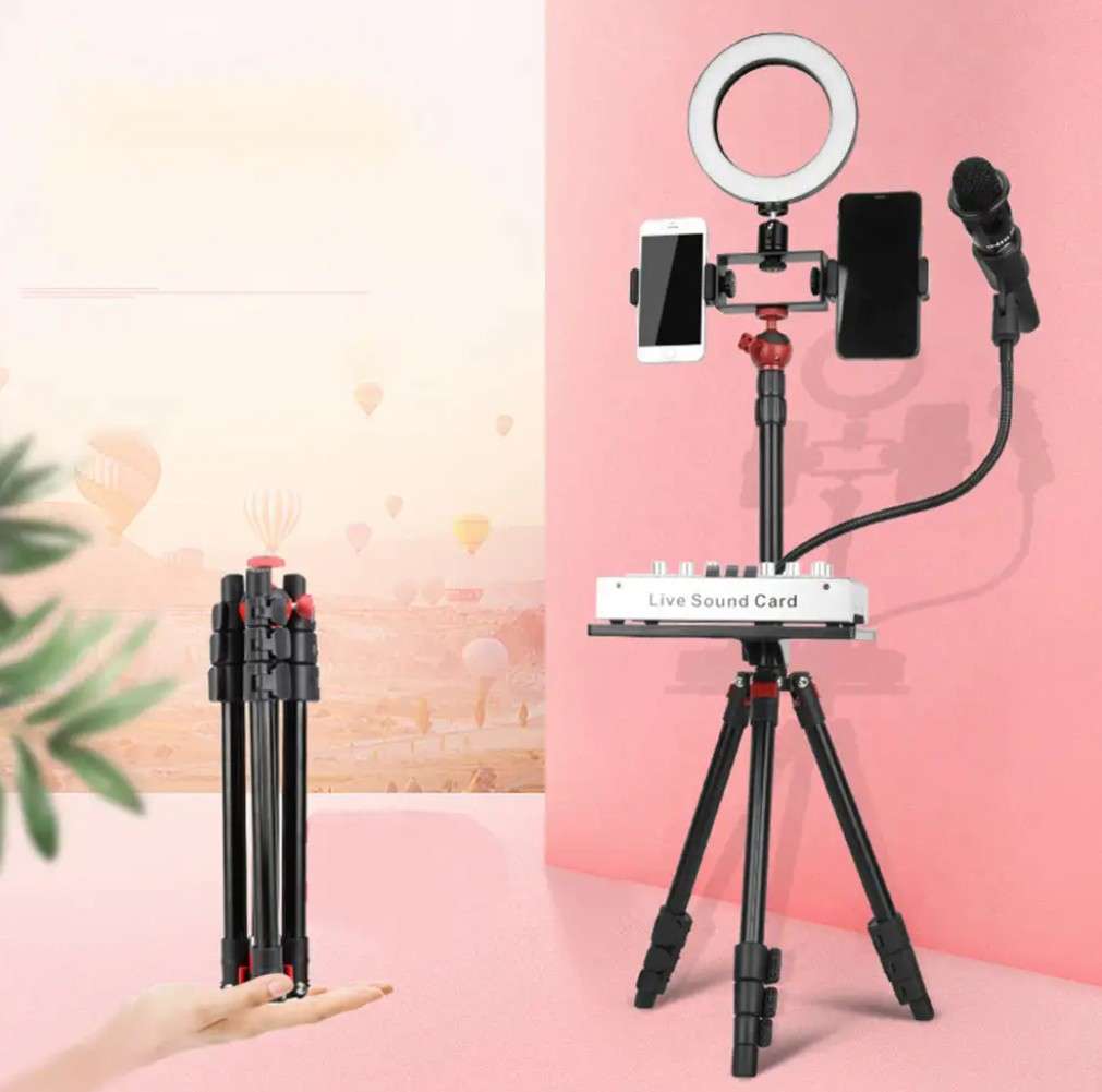 Mobile Phone Live Fill Light Bracket with two mobile installation holder