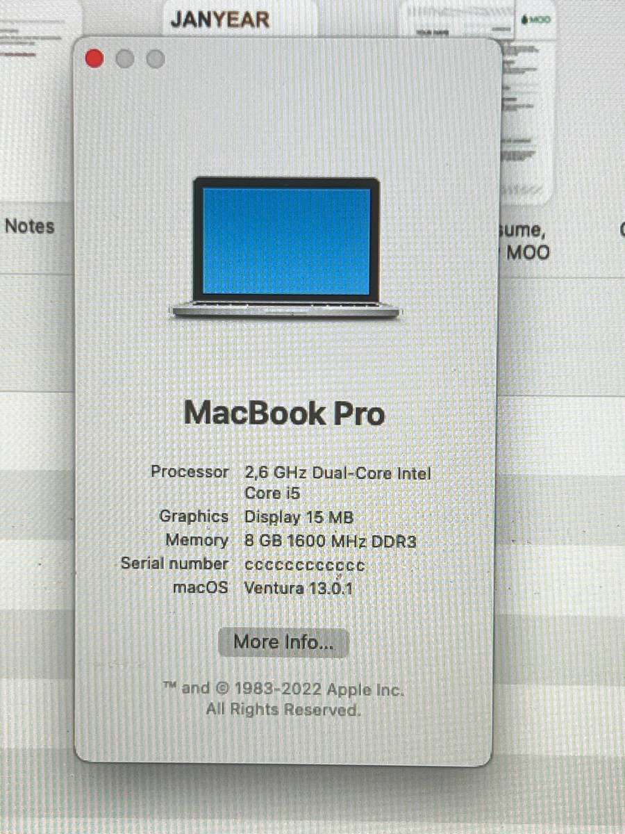 Apple MacBook Pro A1502 13.3" macOS Monterey RETINA Core i5 2.6GHz 8GB RAM