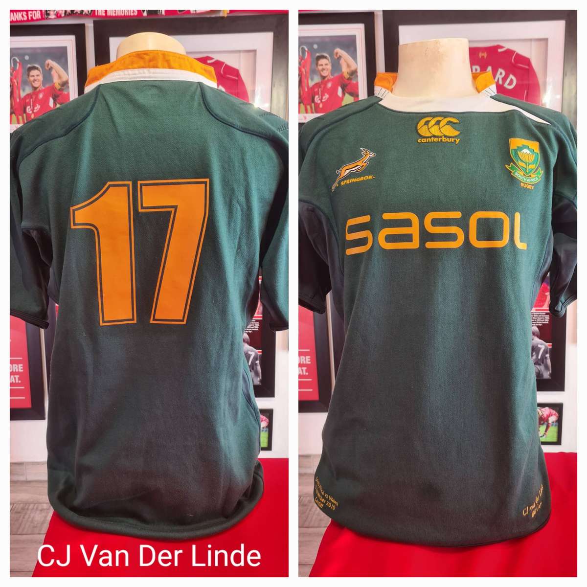 Springbok Rugby Match Used Jersey  CJ Van Der Linder #17