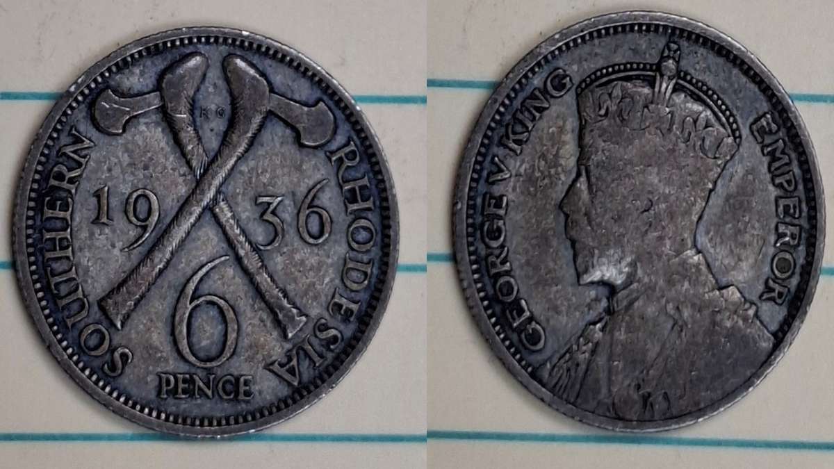 1936 - Rhodesia - 6 Pence - George V - Demonetised Jun 1965 - Silver (.925)
