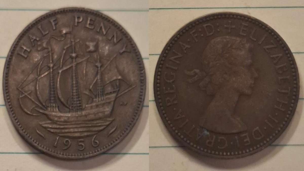 1956 - UK - ½ Penny - Elizabeth II - Demonetised Aug 1969 - Bronze